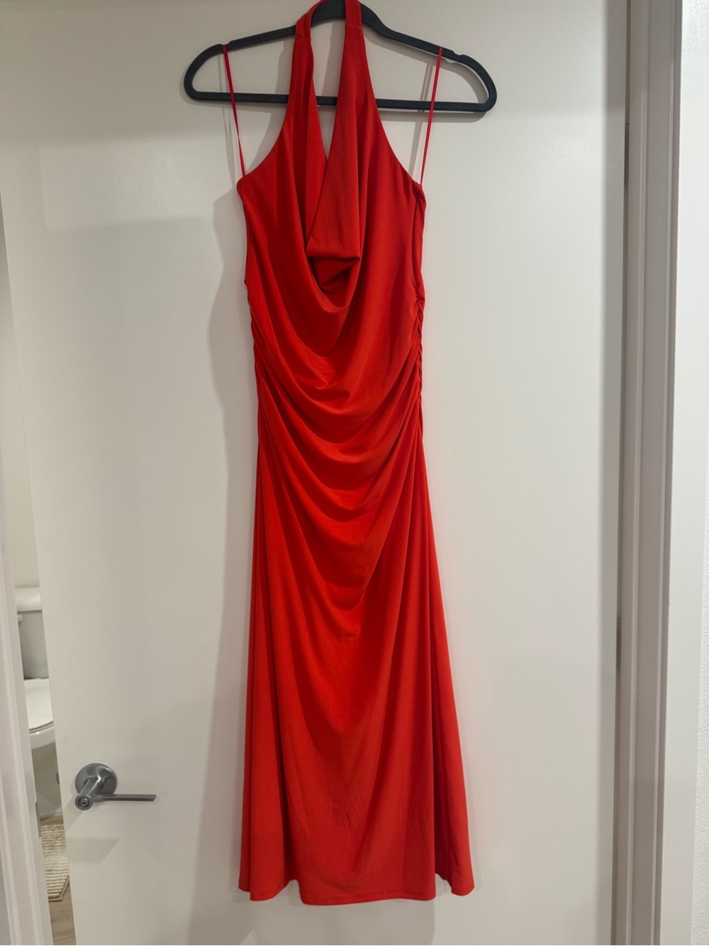 Orange red  Draped Halter Evening Dress - Women
